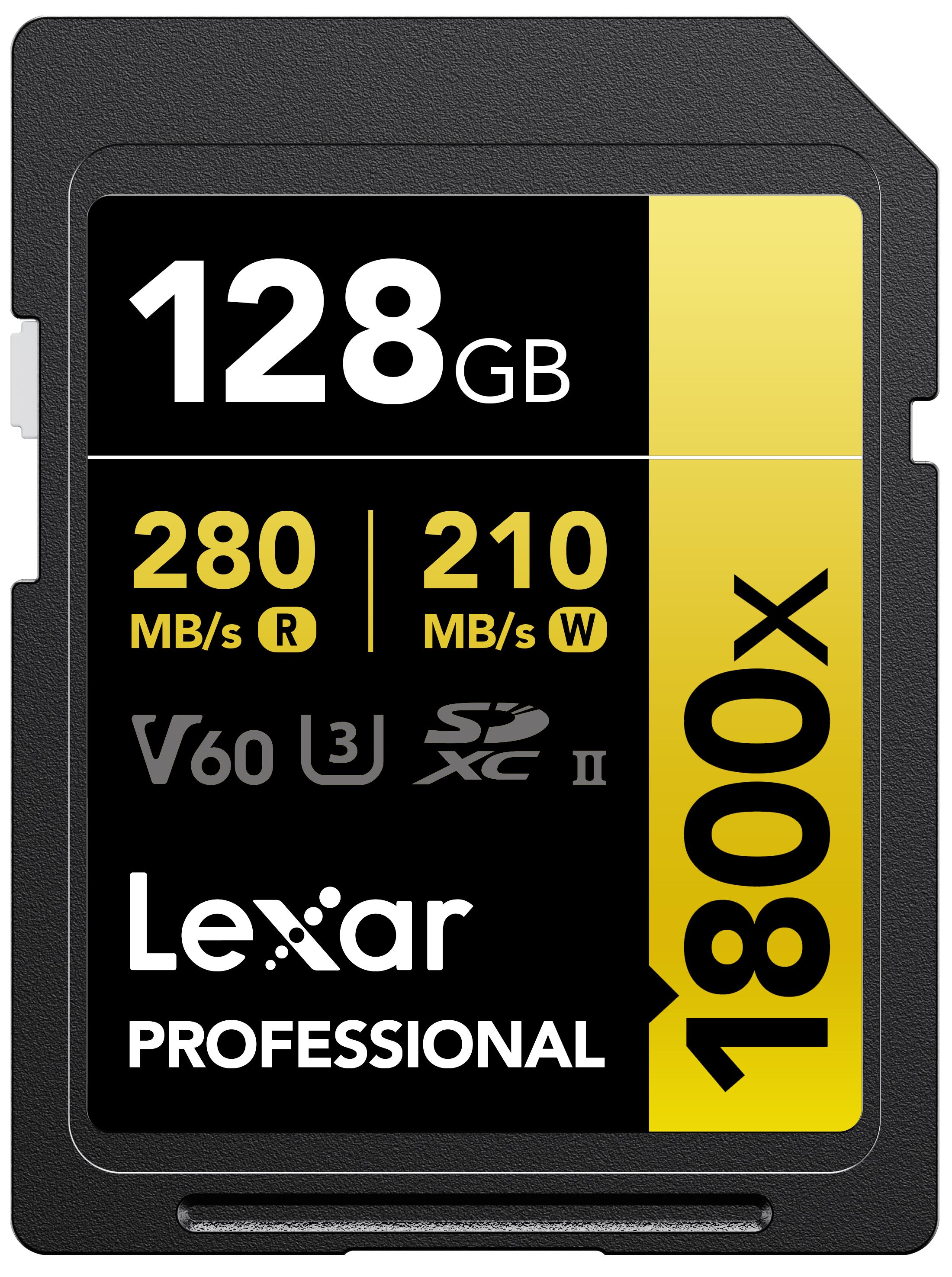 LEXAR LEXAR 128GB LSD1800128G-BNNNG SD PROFESSIONAL 1800X SDXC UHS-II CARDS UP TO 280MB/S READ 210MB/S WRITE C10 V60 U3