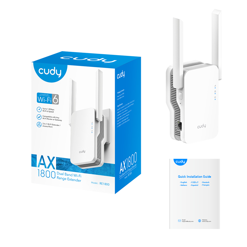 CUDY RE1800 AX1800 2.4GHz/5GHz 1800Mbps AP/RE Gigabit MU-MIMO Kablosuz Wi-Fi 6 Menzil Genişletici-61780
