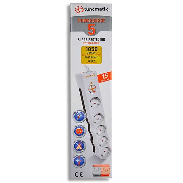 TUNÇMATIK Tunçmatik Powersurge 5 li Akım Korumalı Priz (2 x USB li) [TSK5015]