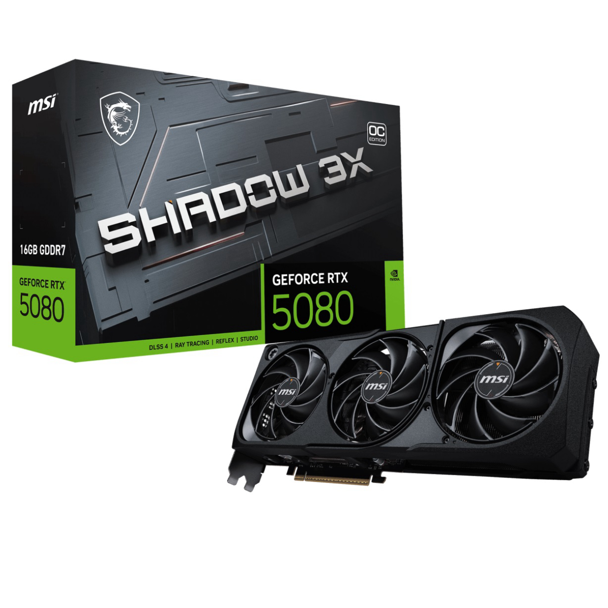 MSI  VGA GEFORCE RTX 5080 16G SHADOW 3X OC RTX5080 16GB GDRR7 256 B DX12 PCIE 5.0 X16 (3XDP 1XHDMI)