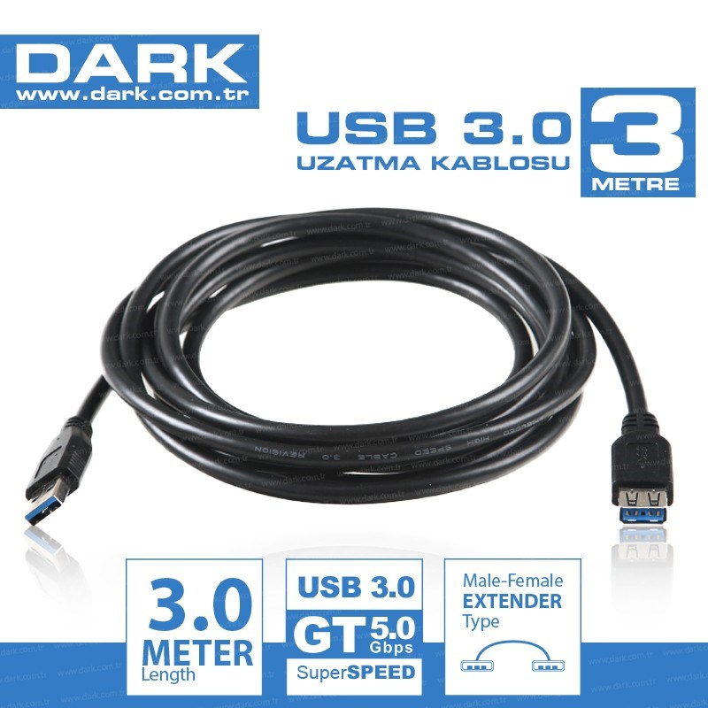 DARK  DK-CB-USB3EXTL300 3m USB 3.0 Uzatma Kablosu