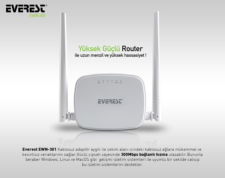 EVEREST EWR-301 EWR-301 Kablosuz-N WPS + WISP+WDS 300 Mbps Repeater+Access Point+Bridge