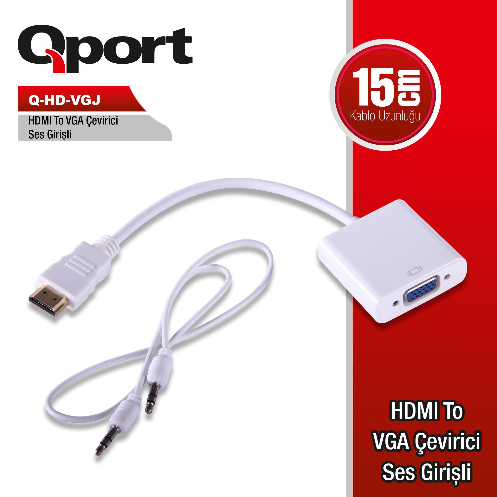 QPORT Q-HD-VGJ HVJ HDMI DAN VGA ÇEVİRİCİ SES GİRİŞLİ Q-HD-VGJ
