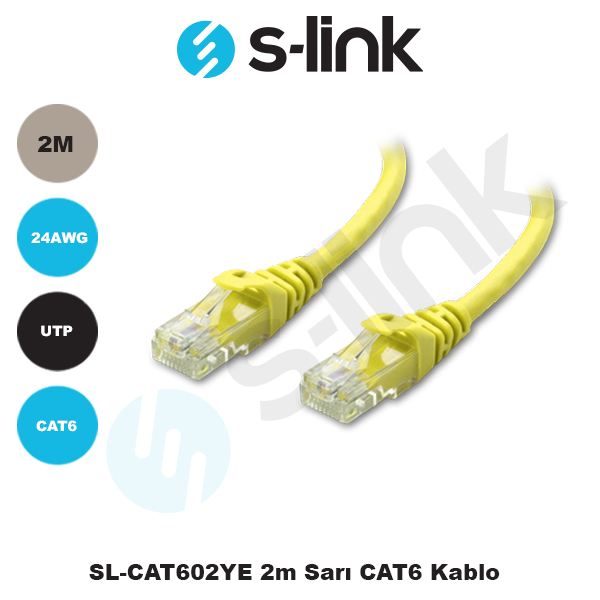 S-LINK SL-CAT602-S SL-CAT602YE 2m Sarı CAT6 Kablo