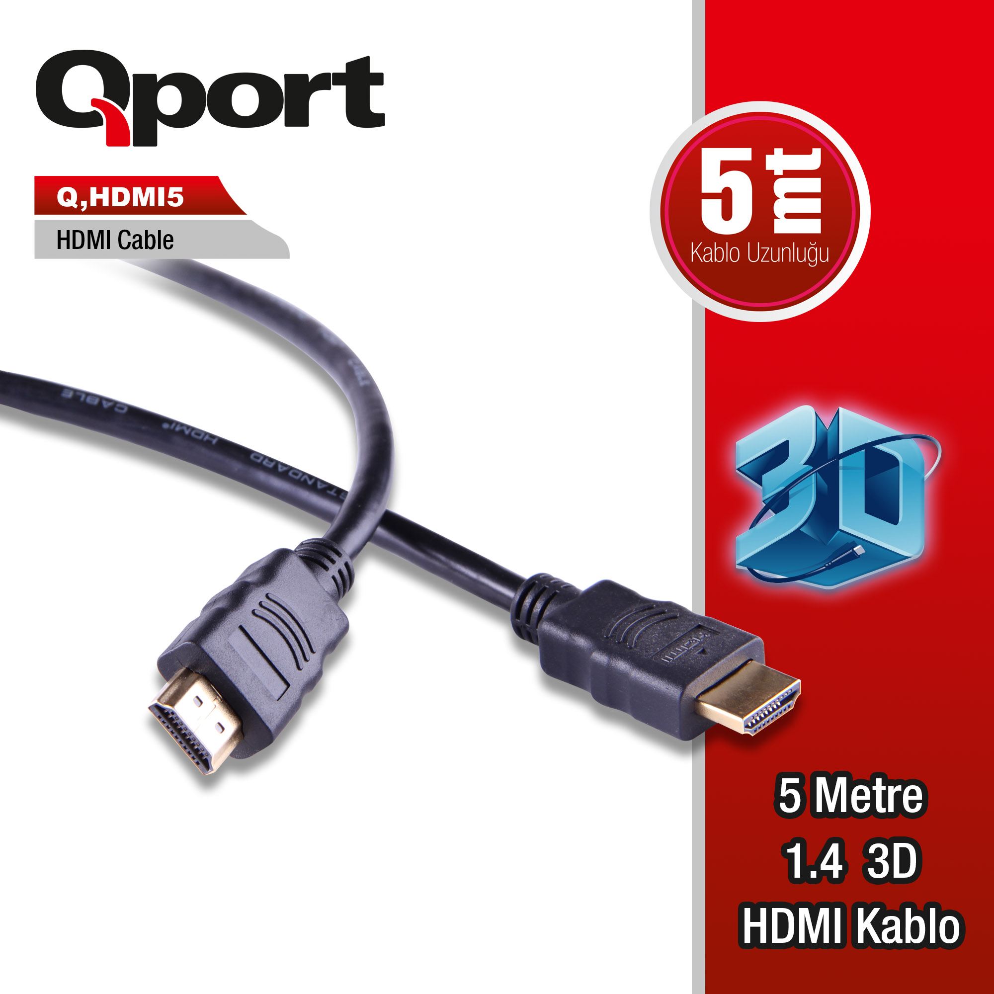 QPORT Q-HDMI5 QPORT Q-HDMI5 to HDMI5 1.4 3D 5 METRE ALTIN UÇLU KABLO